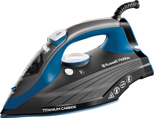 Russell Hobbs Iron [2600W 160g steam shot 55g/min continuous steam] Titanium Carbide (Titanium-infused ceramic soleplate 330ml tank self-cleaning anti-calc 3m cord) 27090