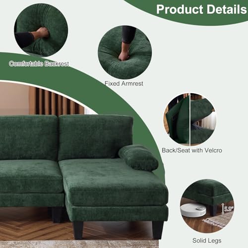 Image of Karl home Compact U-Shape Sectional Sofa Couch 111 inch 4-Seat Green | Modern, Chenille Fabric Upholstered, Double Chaise, Wood Grain Legs for Living Room, Home Office, Apartment, Studio