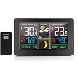 RELOJ DE ALARMA CON FUNCIÓN SNOOZE: el reloj de pronóstico del tiempo le mostrará claramente la fecha, hora (formato de hora de 12/24 horas opcional), día de la semana en la pantalla colorida. El reloj y el calendario se combinan. Y la función de repetición permite que un botón entre En el modo de repetición, la señal de alarma vuelve a sonar después de aprox. 5 minutos, despertándote suavemente y dándote buen humor.