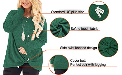 Image of DOLNINE Womens Plus Size Knotted Tops Long Sleeve Tee Shirts Loose Casual Blouse