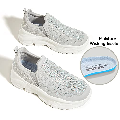 LUCKY STEP Women Slip On Rhinestone Sneaker Chunky Fashion Platform Sparkly Elastic Walking Shoes4