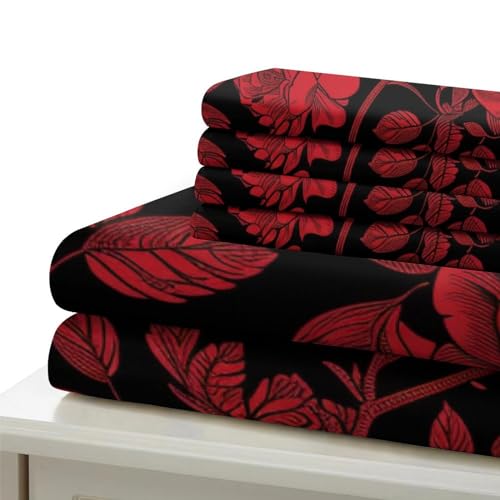 Parure de couette microfibre de qualité supérieure fleurs rouges - 6