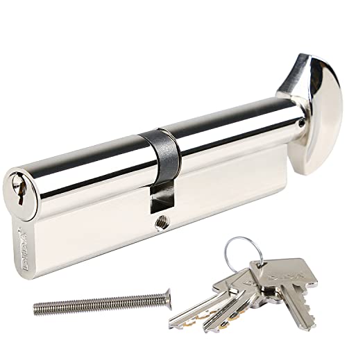 DIDA® 100mm(55T/45) Thumb Turn Euro Cylinder Lock,UPVC Barrel Lock with 3 Keys Anti-Pick,Anti-Bump,Anti-Drill,High Security,Polished Nickel Finish,Suitable for All Door Types,BS EN 1303:2005