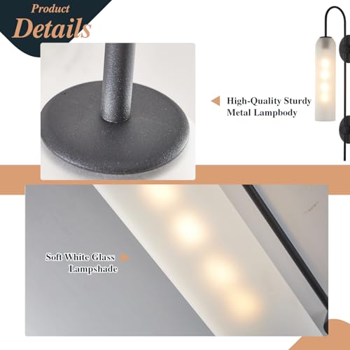 Image of BOKT Mid Century Modern Long Wall Sconce 1-Light Matte Black White Glass Wall Mounted Light Contemporary Large Indoor Wall Sconce Lamp Vintage Bathroom Wall Light (White)