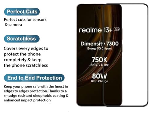 Image of 100FIT Tempered Glass For Realme 13 Plus 5G With Full Glue Edge-to-Edge Protector And Easy Installation Kit