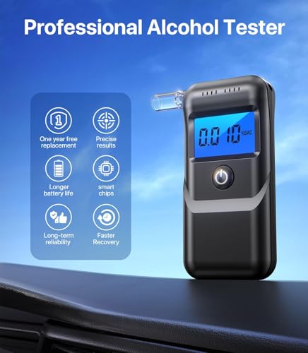 YYBNN Breathalyzer, Alcohol Breathalyzer Tester with LCD Digital Display, Portable Breathalyzer for Home and Party Use (Includes 10 Mouthpieces)