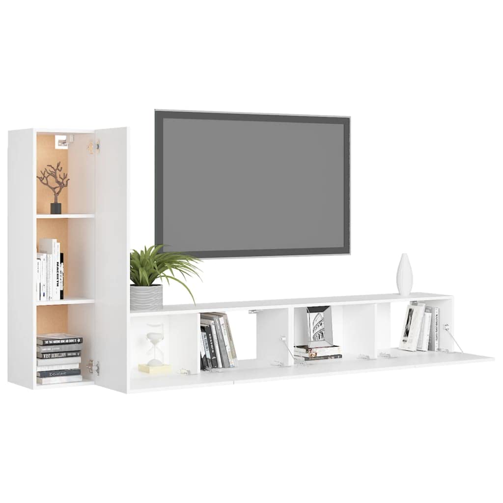 3-TLG. TV-Schrank-Set Weiß, Holzwerkstoff, 110 cm Breite, Wandmontage, Modernes Media-Center für Wohnzimmer und Schlafzimmer, mit Stauraum
