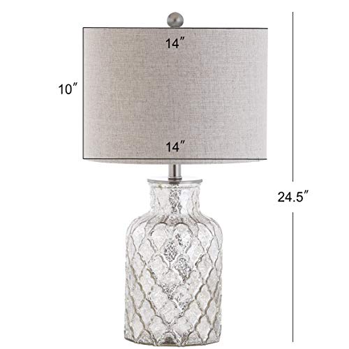 JONATHAN Y 24.5" Alvord Mercury Silver Quatrefoil Glass Table Lamp Set of 2, Contemporary Nightstand Lamps with Grey Linen Drum Shade, UL Listed, LED Bulbs Included JYL1075A-SET2 by JONATHAN Y - Image 4