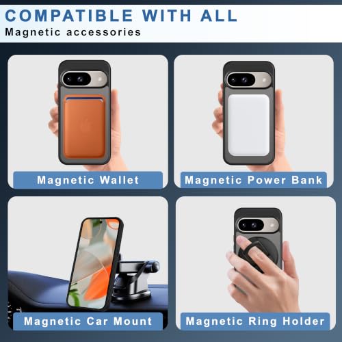 Image of CEDO Magnetic Cover for Google Pixel 9 /Pixel 9 Pro | Compatible with MagSafe Wireless Charging | Matte Black Case Designed with Magnetic Lock Shockproof Edge Protection Backcover (Translucent Black)