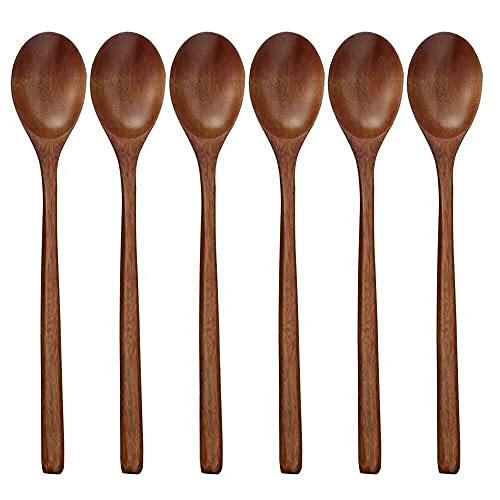 Image of TEAMWILL Wooden Spoons, 12 Pieces 9 Inch Wood Soup Spoons for Eating Mixing Stirring, Long Handle Spoon with Japanese Style Kitchen Utensil
