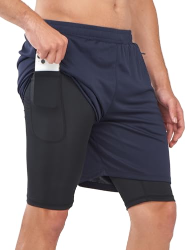 NORTHYARD Men's 2 in 1 Running Shorts Workout Gym Athletic Shorts with Liner Active Training Shorts with Zipper Pockets2