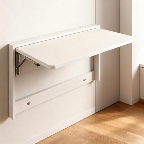 Bureau mural flottant blanc 59x39cm avec plateau rabattable pour petit espace