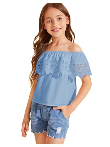 Image of WDIRARA Girl's Folklorico Shirt Off Shoulder Ruffle Trim Lace Blouse Tops