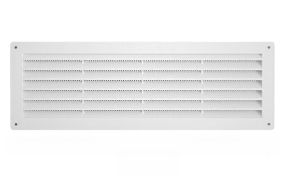 A2ZWORLD Rejilla de ventilación rectangular, rejilla de ventilación de plástico cuadrada, dotada de mosquitera, protección contra insectos, color blanco, fabricada en Italia (360 x 120 mm)