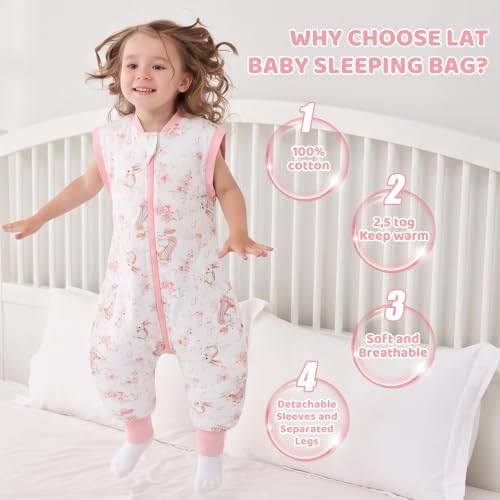Image of LAT Winter Baby Sleep Bag with Feet,3-way zip Wearable Blanket with Removable Sleeves,Warm Sack for Toddler 2.5 TOG