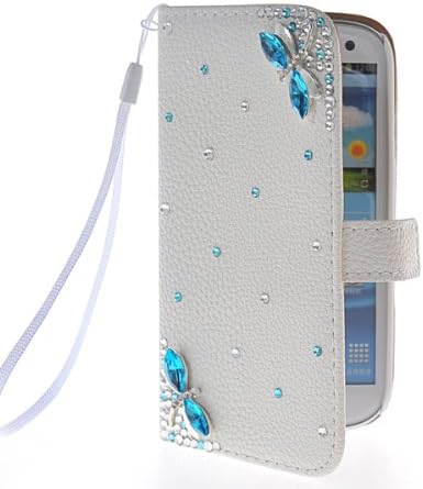 GETLAST [Blue Dragonfly] Luxury Beautiful 3D Diamond Bling Leather Wallet Stand Case Cover For Samsung Galaxy S3 I9300