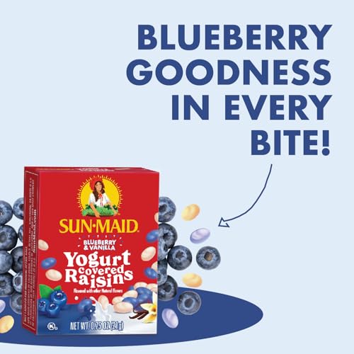 Image of Sun-Maid Blueberry & Vanilla Yogurt Coated Raisins - (6 Pack) 0.75 oz Snack-Size Box - Yogurt Covered Dried Fruit for Lunches and Back to School Snacks