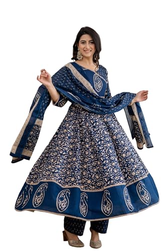 Berrylicious Women Pure cotton Sequined & Printed Angrakha anarkali Kurta with trouser & Dupatta Deal