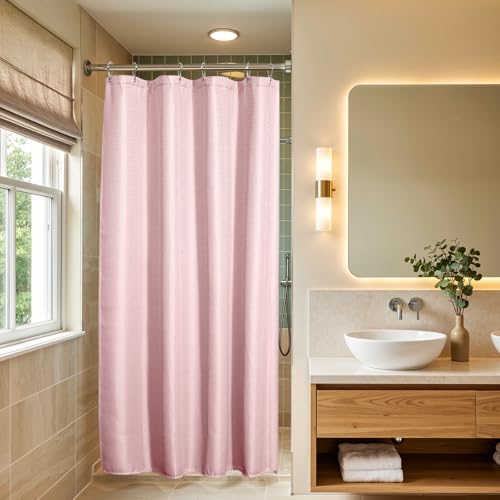 Image of AmazerBath Waffle Shower Curtain, Stall Shower Curtain, Blush Pink Shower Curtain Fabric, Hotel Quality Bathroom Shower Curtains, Heavy Duty, 36 x 72 Inches