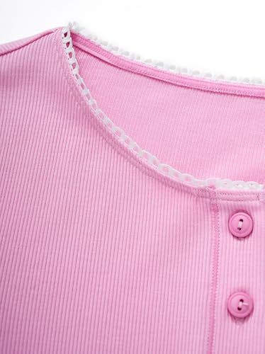 Image of OMKAGI Women Button Down Ribbed Short Sleeve Shirts Fitted Knit Cropped Cardigan Sweaters