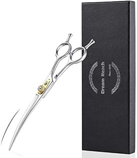 Dream Reach Professional 7" Dog Grooming Scissors Curved, Thinning/Blending/Chunking, Straight Scissors Kit, JP-440C Stainless Steel Pet Cat Hair Cutting/Trimming Shears (7 Inch-Curved Scissors)