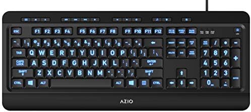 Azio Large Print Keyboard - USB Computer Keyboard with 3 Interchangeable Backlight Colors (KB505U)