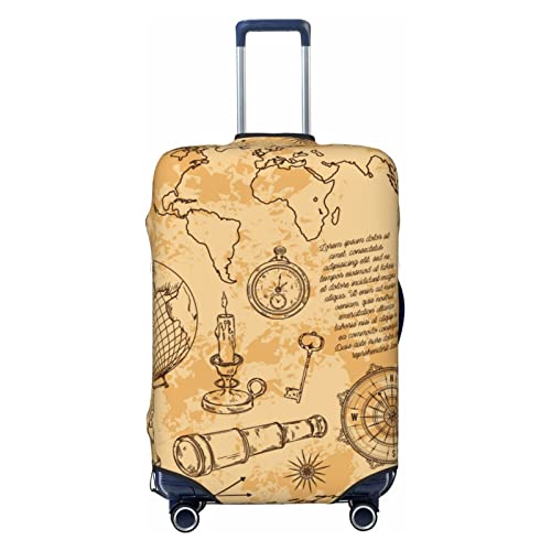 Highly Elastic Spandex Suitcase Cover Luggage Cover Protector Medium Fits 22 to 24 Inch Vintage Globe Compass World Map Prints