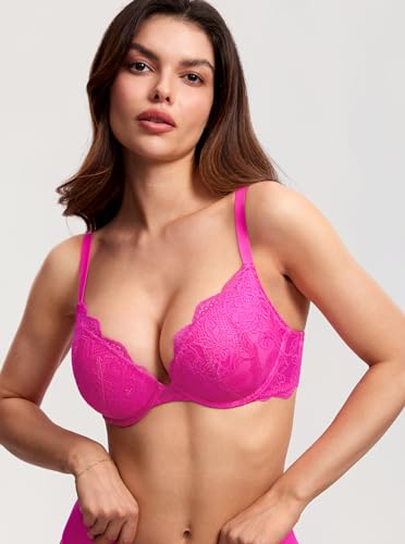 Image of DOBREVA Women's Push Up Lace Bra Underwire Plunge Full Coverage Bras Sexy Plus Size Support