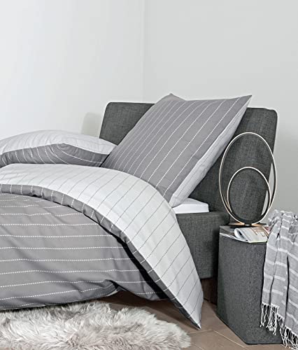 Davos Janine Feinbiber-Bettwäsche Nadelstreifen Design 65112-08 135 x 200 cm + 80 x 80 cm Silber grau weiß Cover