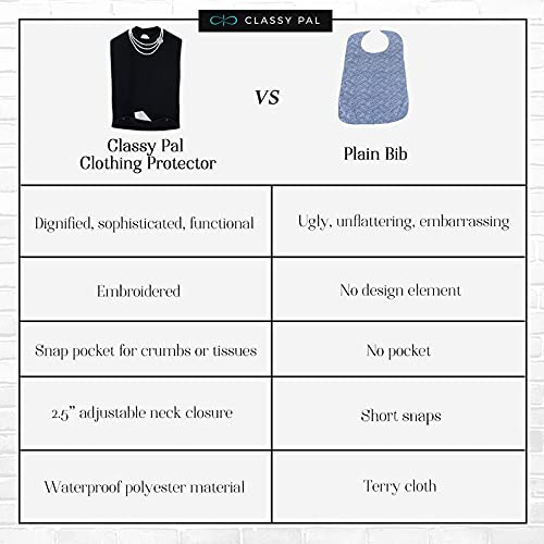 Classy Pal, Adult Bibs For Women, Dress ‘N Dine™ Clothing Protectors For Eating, Senior Adult Bib Terry Cloth Crumb Catcher, Embroidered Design, Waterproof, Reusable, Washable (Pearl + Pearl 2Pk) #TOP2