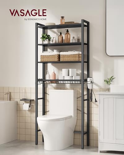 Image of VASAGLE 4-Tier Over the Toilet Storage, Adjustable Shelves, Basket, 68.1''H