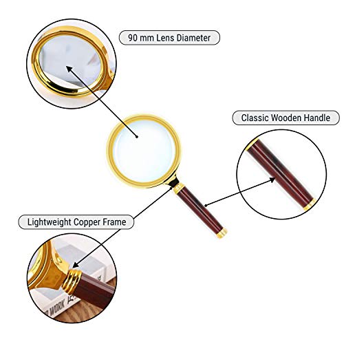 Magnifying Glass 10x Large Handheld Magnifier Reading Book Hobbies Jewellers Seniors Kids