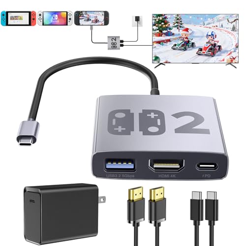 4-in-1 Switch 2/1/OLED Dock Set, Bemkiru Portable Travel Dock Adapter for Nintendo Switch 2 with HDMI 4K@60Hz, USB 3.2 & PD 100W Port, 65W Power AC Charger & HDMI & 5FT USB-C Cable image 2
