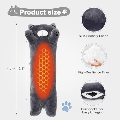 Image of Noodle Cat Heating Pad Plush,USB Electric Heated Long Cat Gift for Women