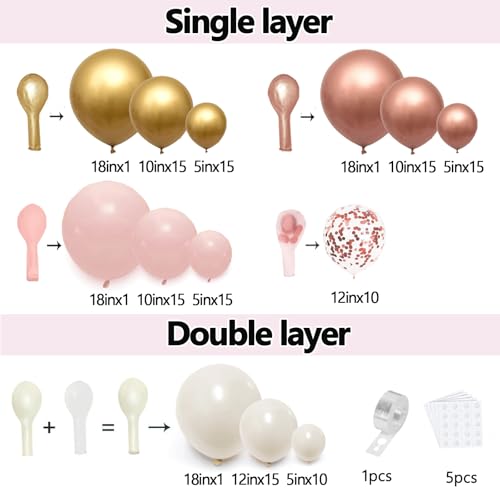 Image of Rose Gold Pink Balloon Arch Kit, Pearl White,129 pcs,Different Size