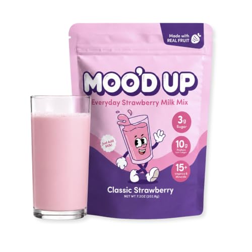 Moo’d Up Strawberry Milk Mix – Low Sugar, High Protein (10g) – Made with Real Strawberries, Dairy-Free, No Artificial Colors or Sweeteners – Healthy Strawberry Drink Powder, 15 Servings