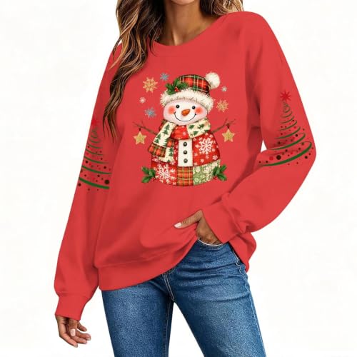 Aymnlox Womens Christmas Snowman Sweatshirt Festive Graphic Crewneck Long Sleeve Pullover Holiday Winter Funny Cute Top ugly christmas sweatshirt women funny Red S - image 2