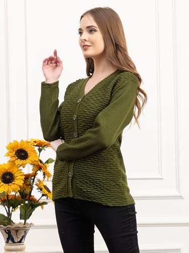 Image of Women's Winter Woolen Cardigan | Full Sleeve Textured Buttoned Sweater for Women | Soft Wool V-Neck Warm Knitted Outerwear for Office & Casual Wear