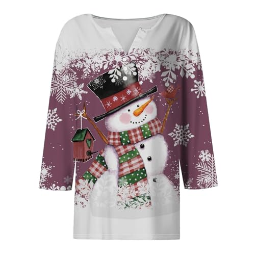 Women's Christmas Shirts Christmas Reindeer Print Xmas Tee Top Stylish -Neck 3/4 Sleeve Pullover Outerwear - Image 5