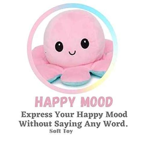 Image of DearJoy Reversible Happy and Sad Octopus Soft Toy Blue Pink - 17cm