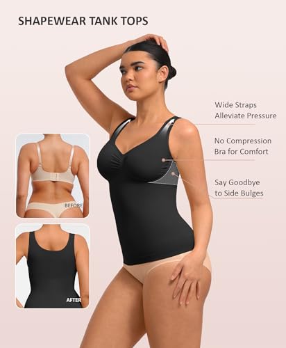 FeelinGirl Women Tank Tops Shapewear: Tummy Control Compression Tank V Neck Seamless Body Shaper Camisole Tops for Women3