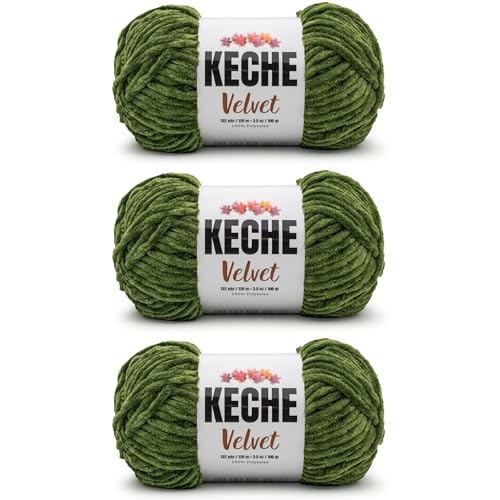 Image of Keche Velvet Yarn for Crocheting, Soft Chenille Bulky Baby Blanket Amigurumi Yarn 3x100 gr (3x132 yds) (3- Skeins) - Grass