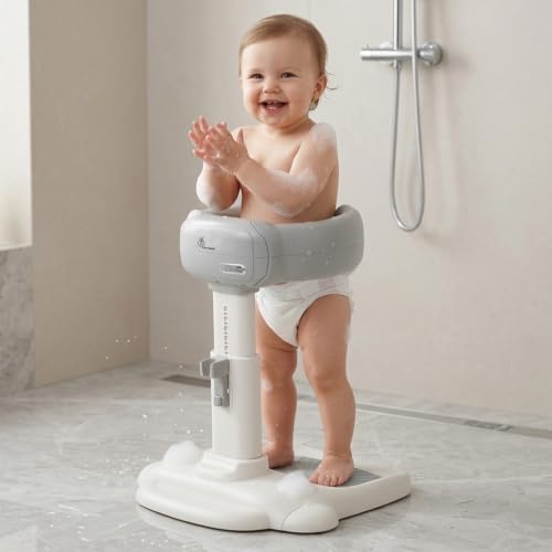 Image of R for Rabbit Fun Time Aqua Hug Bath Stand for Kids 9-36 Months | Baby Bath Stand with Adjustable Height, Anti-Skid Base & Shower Rack | Multipurpose Use for Bathing, Dressing & More (Metallic Grey)