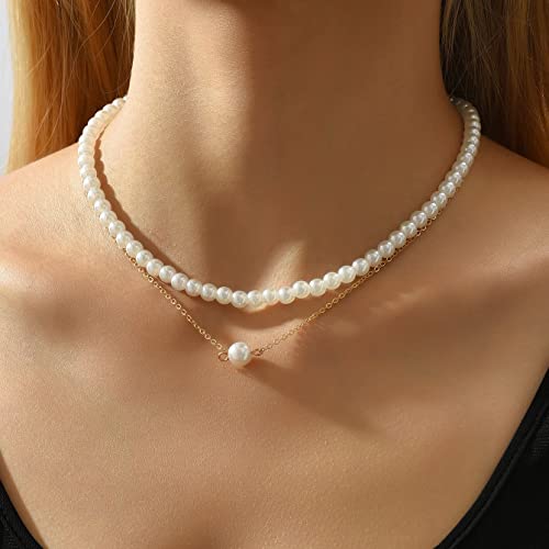 Bsgrl Pearl Choker, 6Mm Pearl Choker Strand Necklace For Women 15"+2" #TOP3