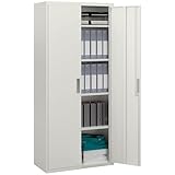 HOMCOM Armadio Ufficio a 5 Livelli con 4 Ripiani Regolabili, Armadio in Metallo Portadocumenti con 2 Ante, Serratura e 2 Chiavi, 80x40x180 cm, Bianco