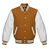 Lishow Fashion Varsity Jacket For Baseball Letterman Of Golden Wool And Genuine white leather sleeves (7X BIG, Golden)