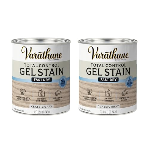 Varathane Total Control Gel Stain | Low Odor Water-Based Formula | Thick Gel Formula for Vertical Surfaces | Ideal for Wood, Metal & Fiberglass | Quart | Classic Gray | 2 Pack by Varathane - Used condition - US$14.13