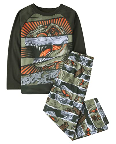 The Children's Place Boys' Long Sleeve Top and Pants 2 Piece Pajama Set, T. Rex