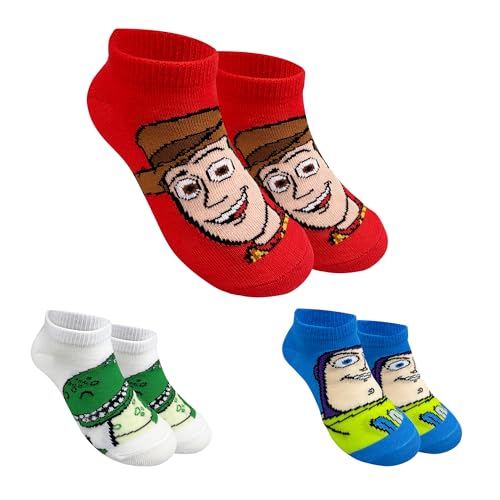 Disney Toy Story Official Kids Boys 3 Pack No Show Ankle Socks - Assorted Designs (US Alpha Medium Woody Buzz Lightyear & Rex)