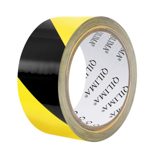 QILIMA Hazard Tape Black Yellow Caution Warning Tape 50mm×33m Safety Tape Self Adhesive Barrier Tape No Fade Floor Marking Tape